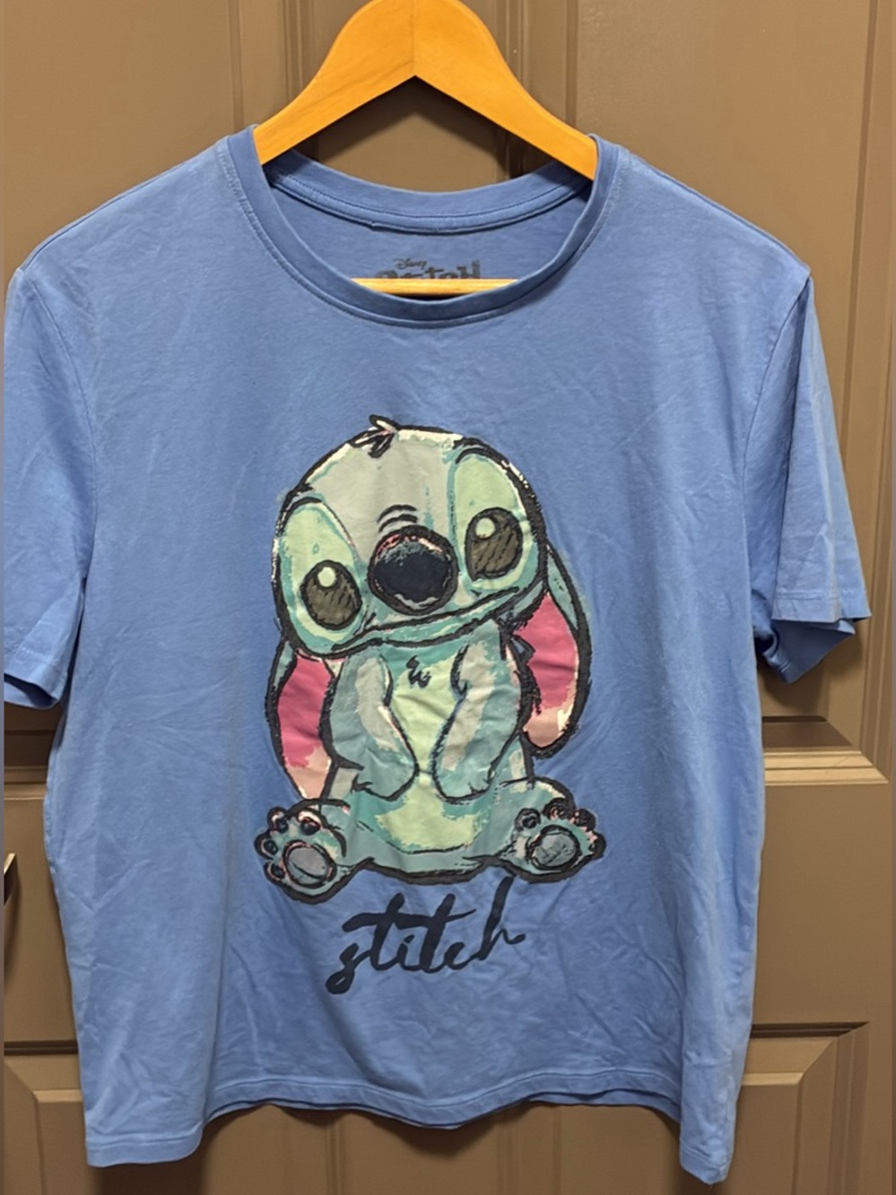 Disney Blue Stitch Tee with Pastel Pink Accents